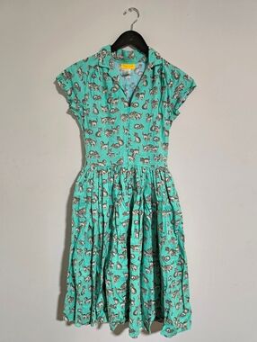 Bernie Dexter Mint Green Kittens Retro Pinup Dress XS